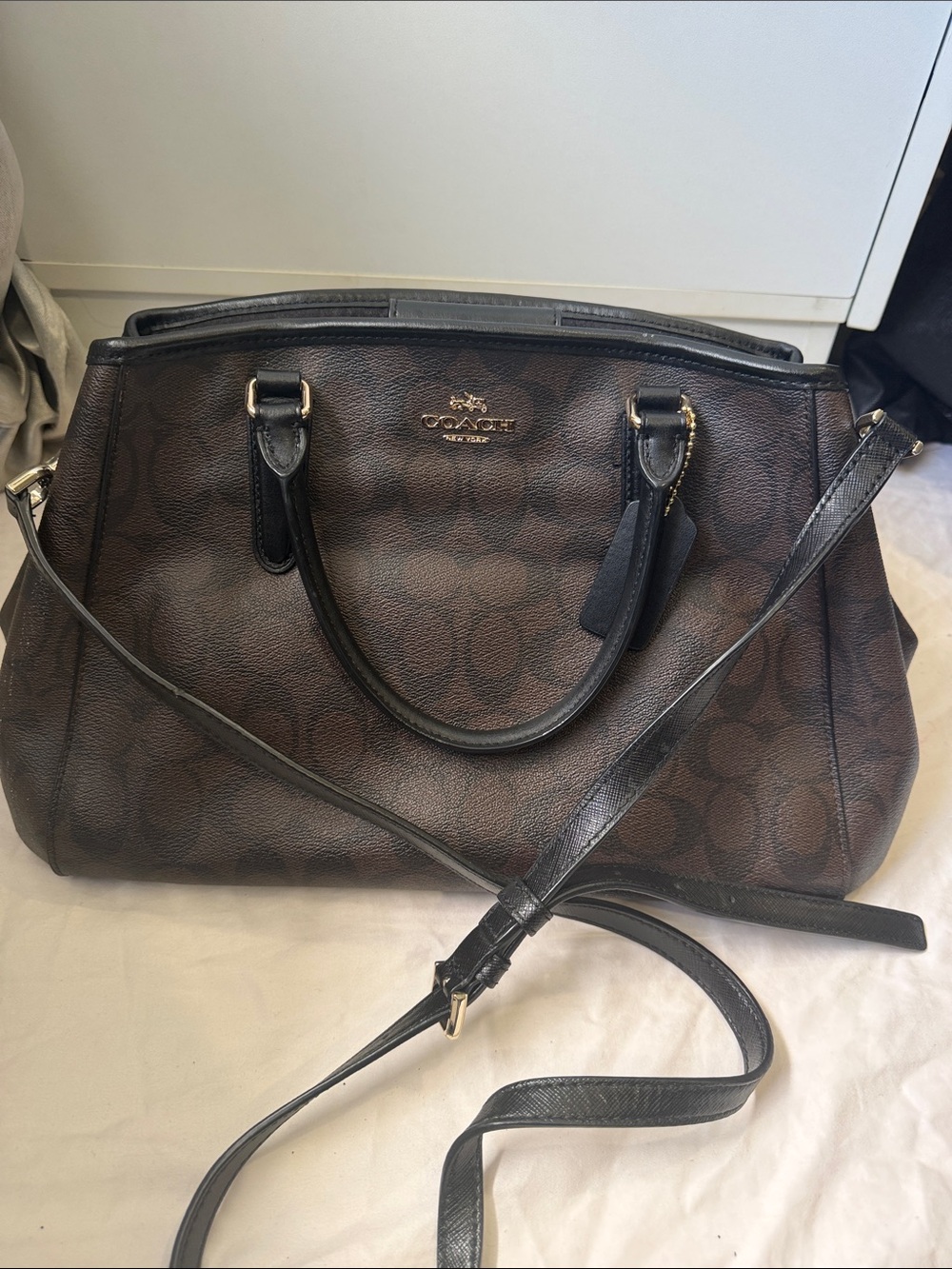 Coach Brown Signature Satchel with Black Trim - Picture 3 of 8